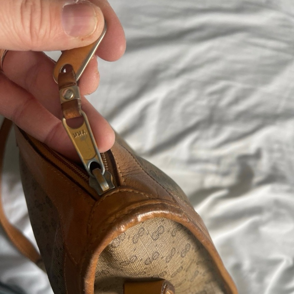 Vintage Gucci GG Monogram Shoulder Bag Brown Canvas Leather Trim Authentic - Picture 13 of 14